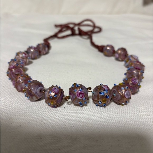 Jewelry - Handmade Painted Glass Bead and Copper Wire Necklace